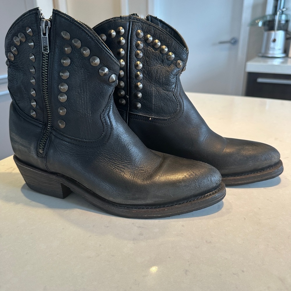 Ash handmade Studded Black Leather western Ankle Boots